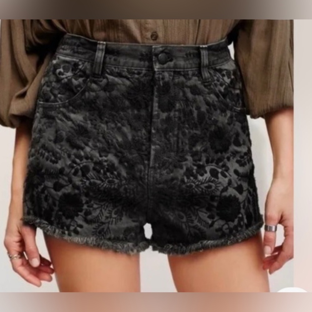 Free People Etienne Fields Shorts Black Denim Size 25